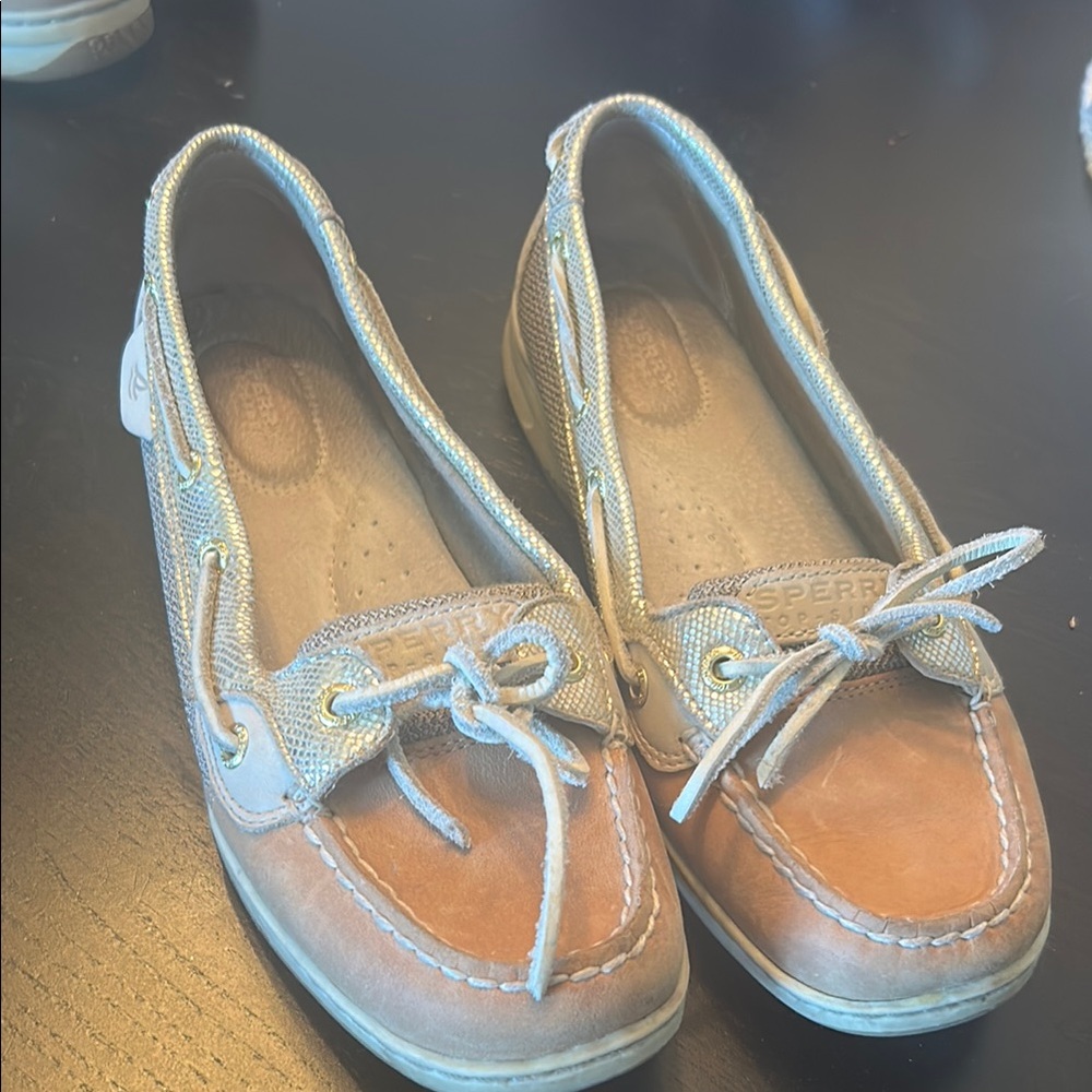 Sperry Women's Tan and Glitter Boat Shoes
